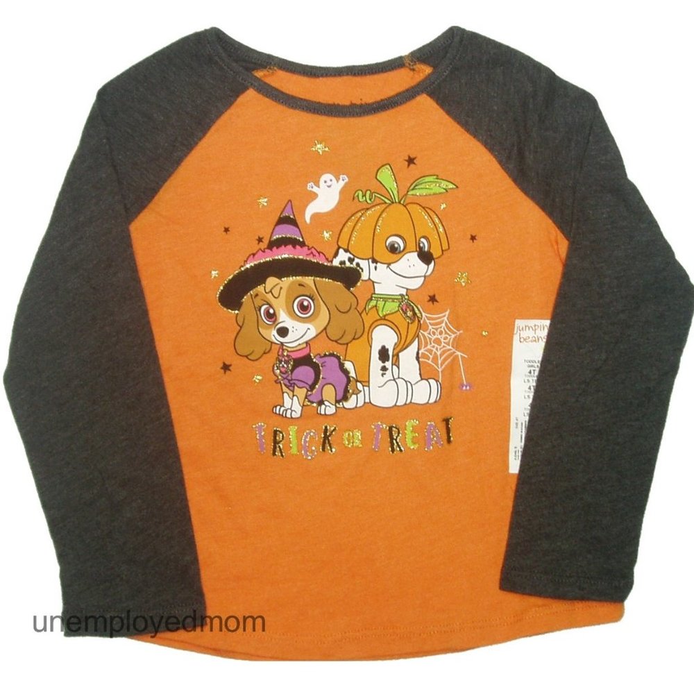 Girls Halloween Tee Paw Patrol Marshall Skye Trick Treat Top Shirt Kids Children